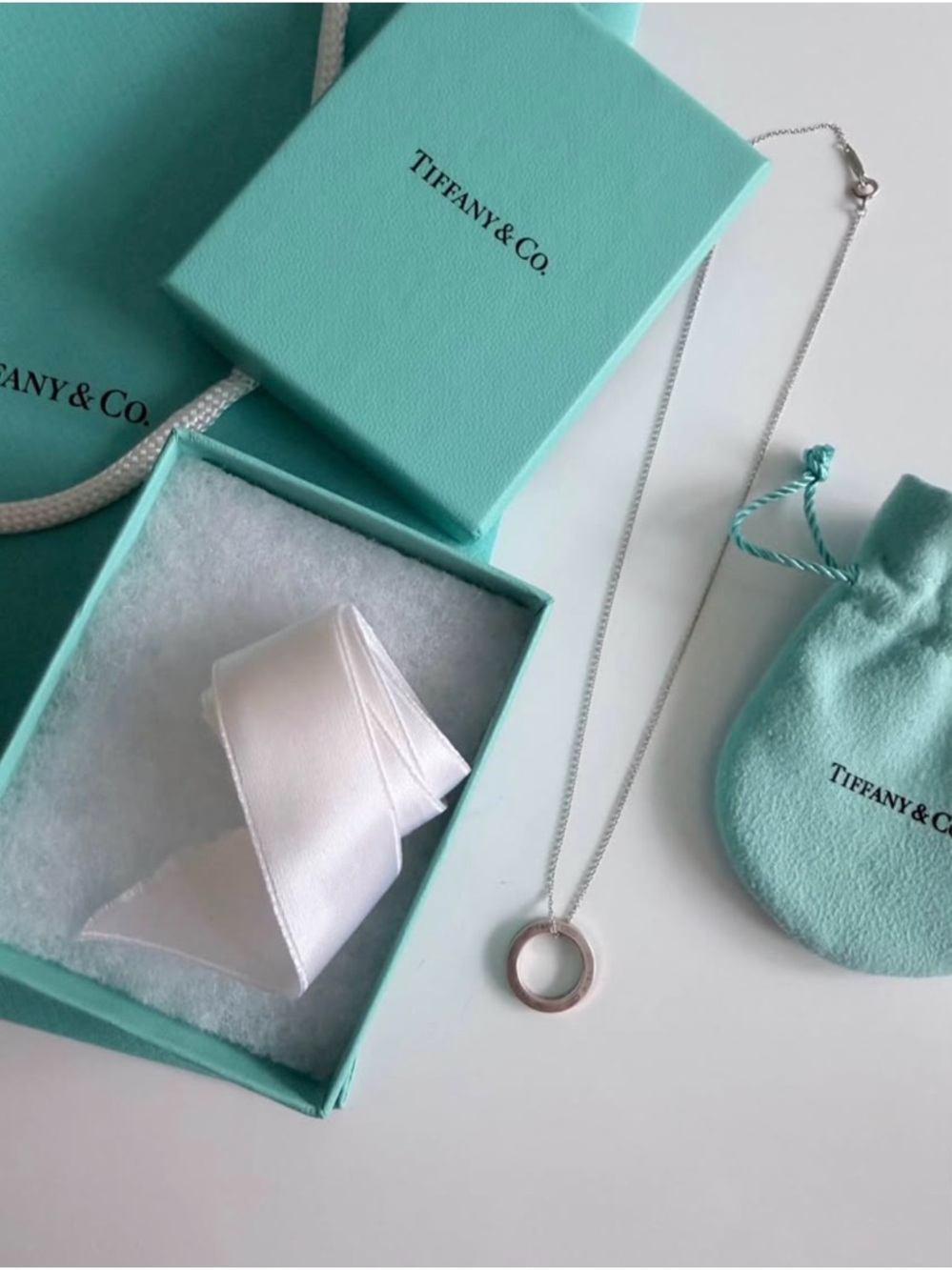 Tiffany & Co. Silver Circle Pendant Necklace with Original Packaging